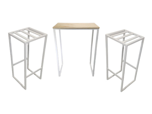 Mesa alta blanca madera pino natural + 2 taburetes - Welderfire