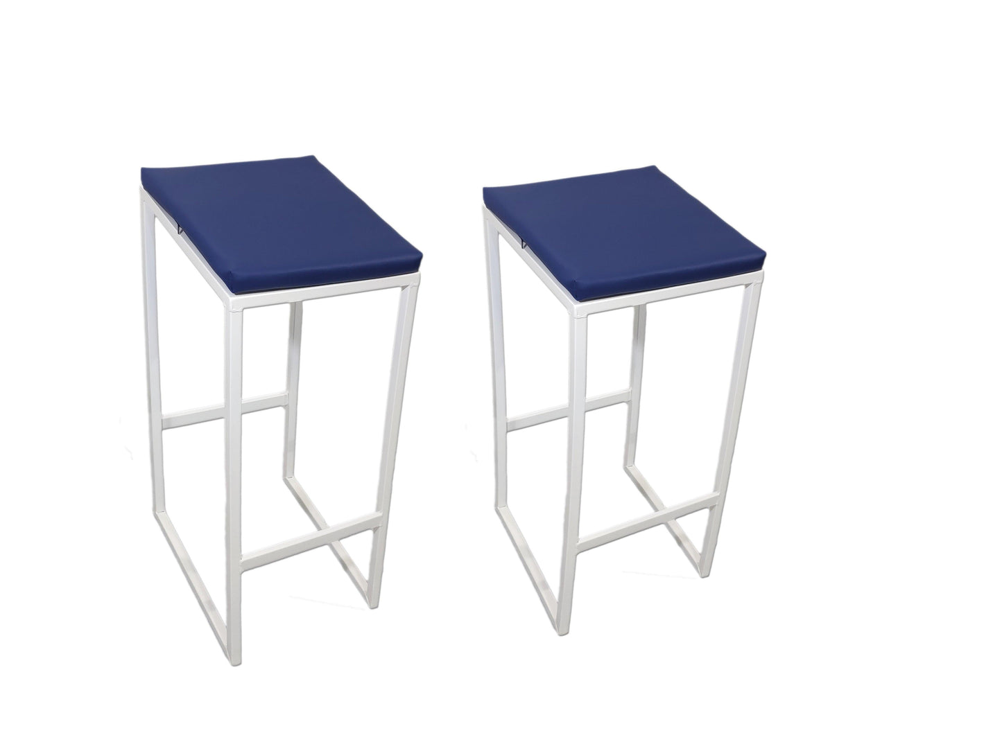 2 taburetes piscina blancos acolchados cuero azul - Welderfire
