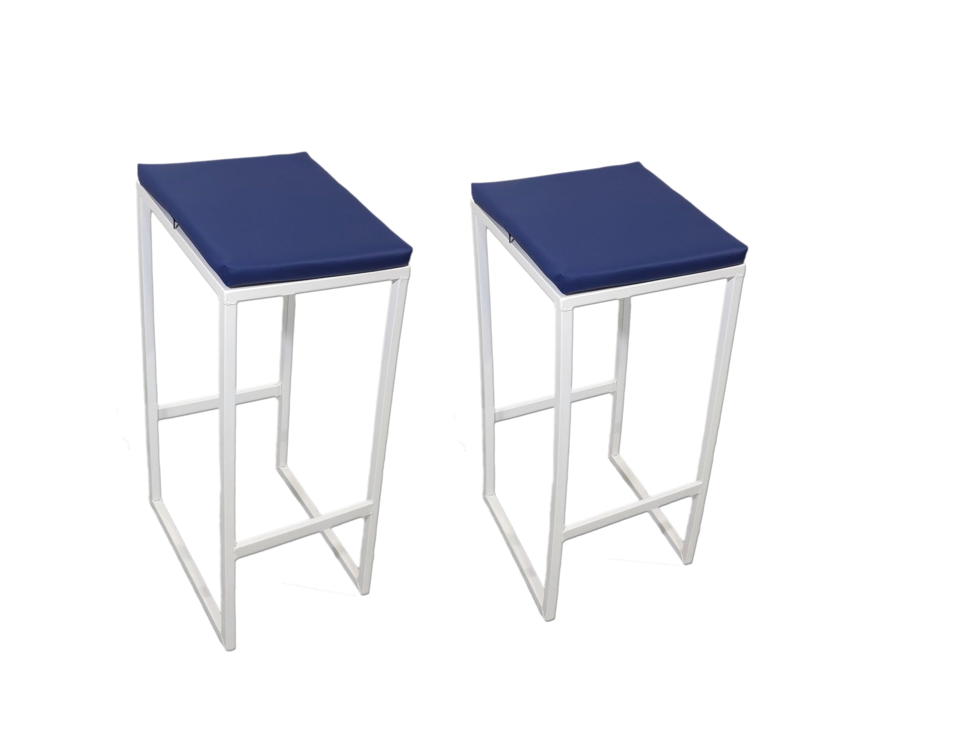 2 taburetes piscina blancos acolchados cuero azul - Welderfire