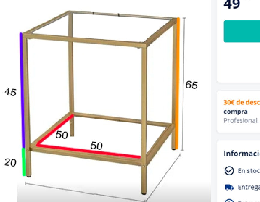(2 mesillas ) como plano tubo 1,5 x 1,5 cm color Negro