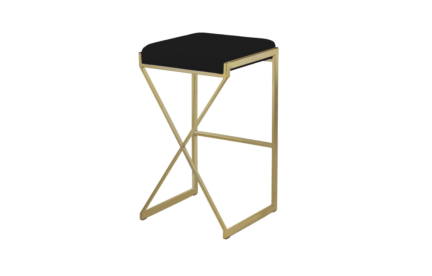 Taburete en X Acero Inox. tapizado acolchado Alto poli piel sintética. Blanca oro negro