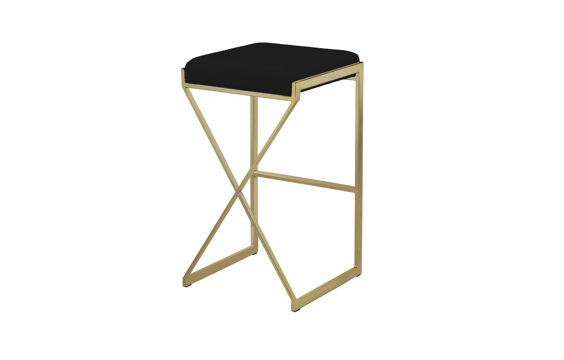 Taburete en X Acero Inox. tapizado acolchado Alto poli piel sintética. Blanca oro negro