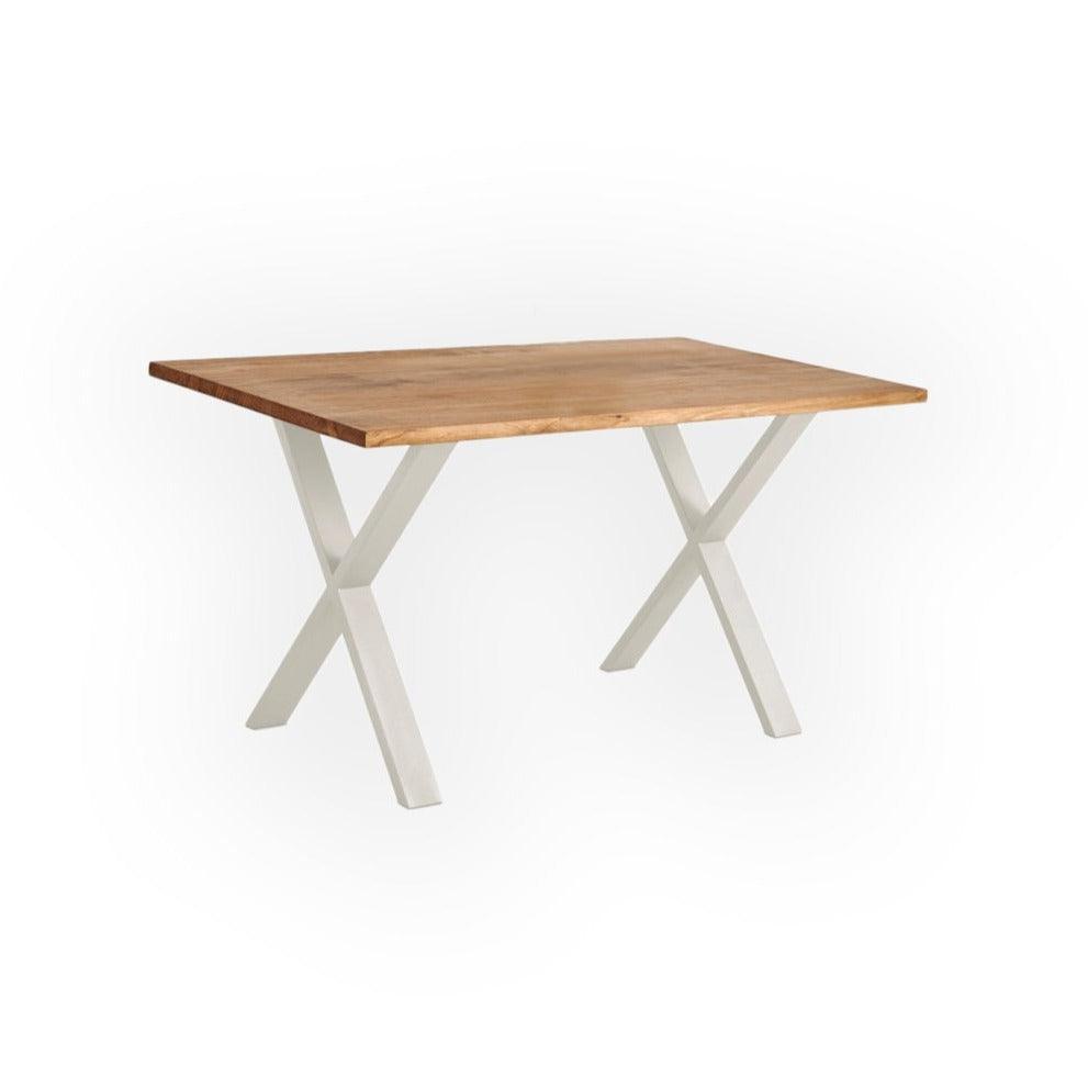 mesa comedor patas blancas acero diseño terraco madera de pino maciza - Welderfire